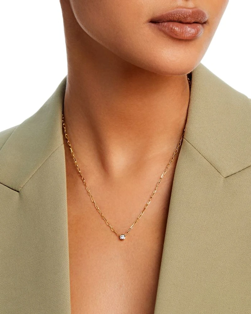 Diamond Solitaire Paperclip Necklace in 14K Yellow Gold, 0.15 tcw