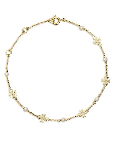 Kira Logo & Cultured Freshwater Pearl Link Bracelet in 18K Gold Plated