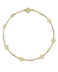 Kira Logo & Cultured Freshwater Pearl Link Bracelet in 18K Gold Plated