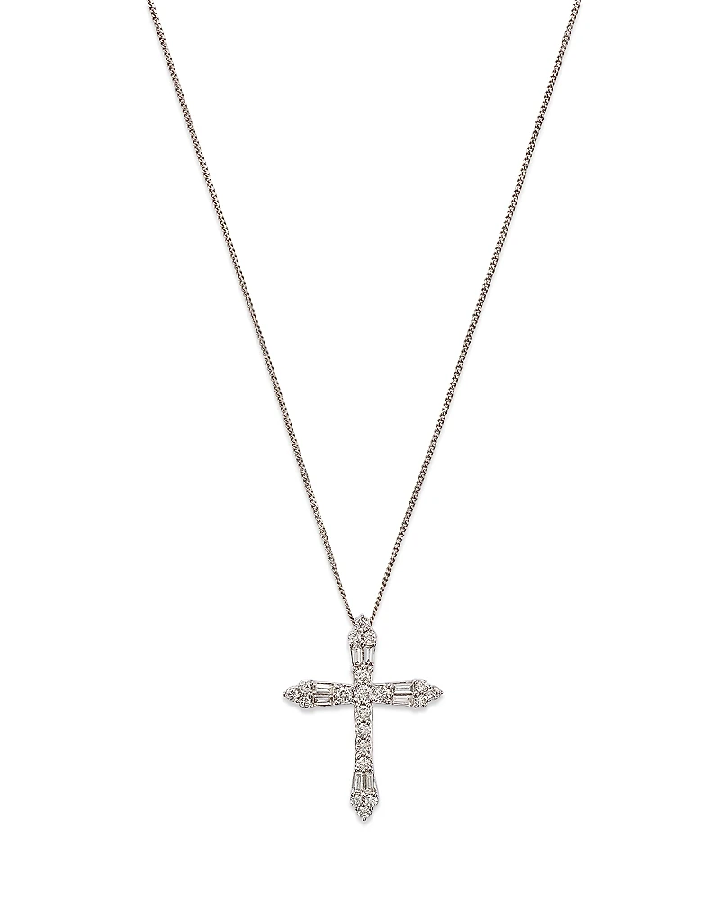 Bloomingdale's Fine Collection Diamond Round & Baguette Cross Pendant Necklace