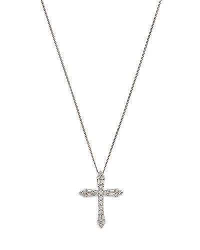 Bloomingdale's Fine Collection Diamond Round & Baguette Cross Pendant Necklace
