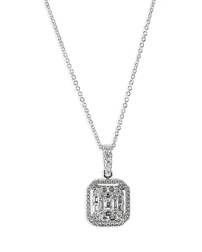 18K White Gold Diamond Octagonal Pendant Necklace 16", 1.04 tcw