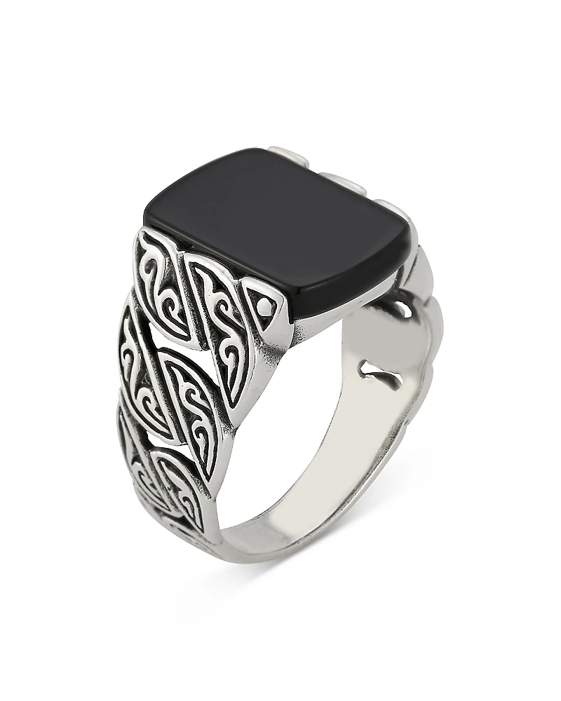 Milanesi And Co Men's Sterling Silver Onyx Squared Filigree Signet Ring