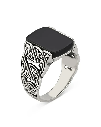 Milanesi And Co Men's Sterling Silver Onyx Squared Filigree Signet Ring