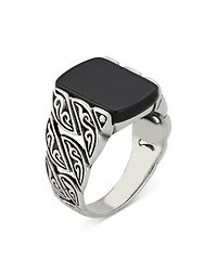 Milanesi And Co Men's Sterling Silver Onyx Squared Filigree Signet Ring