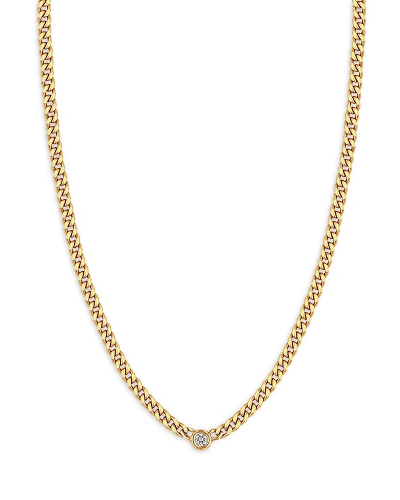 14k Yellow Gold Floating Diamond Small Curb Chain Necklace, 16"