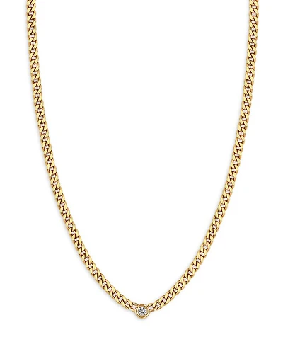 14k Yellow Gold Floating Diamond Small Curb Chain Necklace, 16"