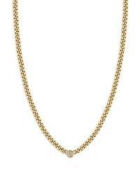 14k Yellow Gold Floating Diamond Small Curb Chain Necklace, 16"