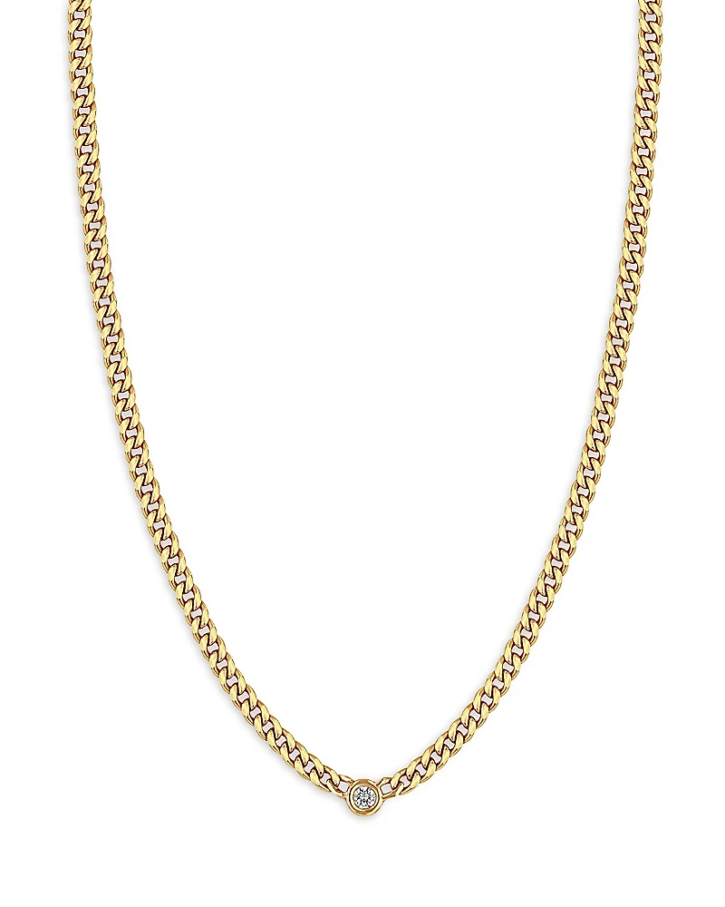 Zoe Chicco 14k Yellow Gold Floating Diamond Small Curb Chain Necklace, 16