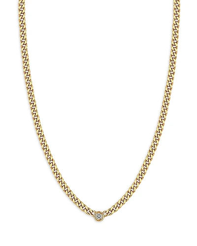 Zoe Chicco 14k Yellow Gold Floating Diamond Small Curb Chain Necklace, 16