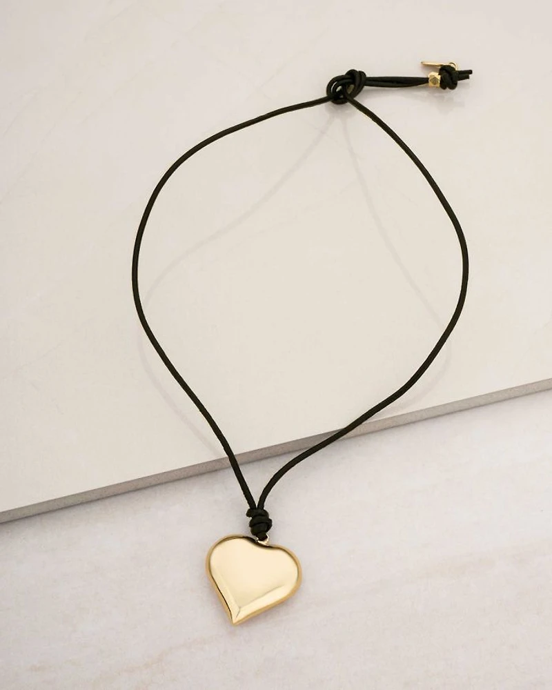 Heart Faux Leather Cord Pendant Necklace in 18K Gold Plated, 20"