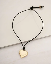 Heart Faux Leather Cord Pendant Necklace in 18K Gold Plated, 20"