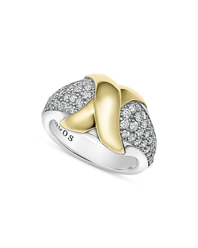 Lagos 18K Yellow Gold & Sterling Silver Embrace Diamond Pave X Ring