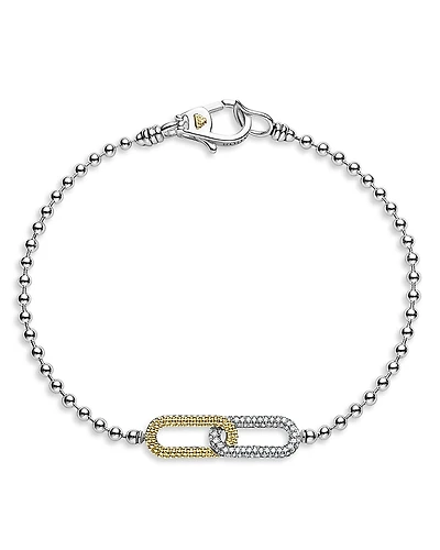 Lagos 18K Yellow Gold & Sterling Silver Caviar Lux-Clip Diamond Bead Link Bracelet