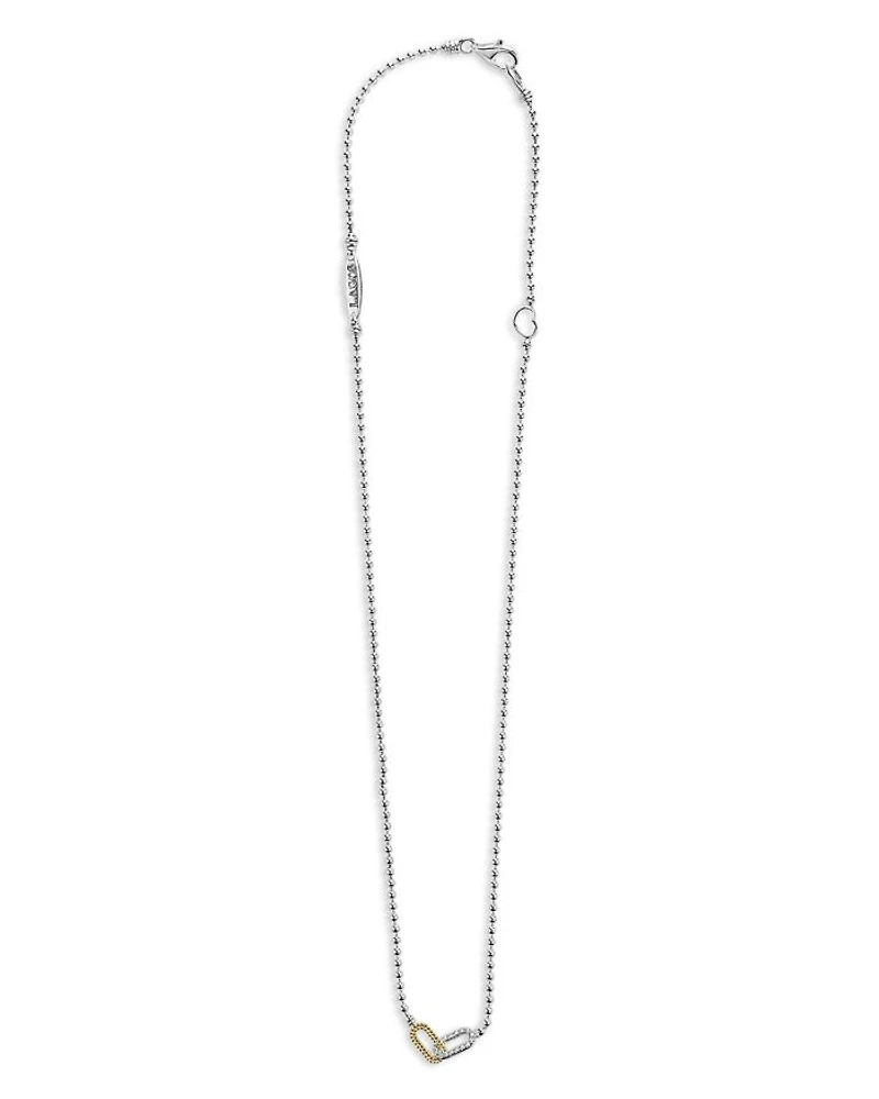 18K Yellow Gold & Sterling Silver Caviar Lux-Clip Diamond Bead Link Necklace, 16-18