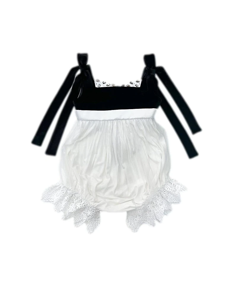 Petite Maison Kids Unisex Audrey Ceremony Romper with Black Velvet Top and White Tulle Body