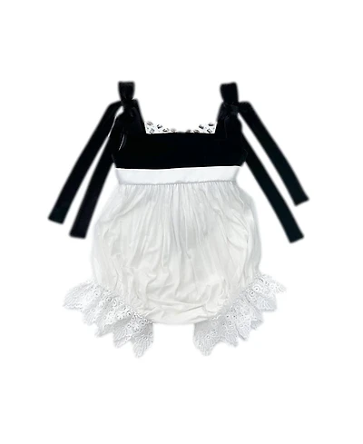 Petite Maison Kids Unisex Audrey Ceremony Romper with Black Velvet Top and White Tulle Body