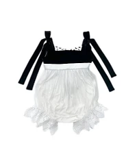 Petite Maison Kids Unisex Audrey Ceremony Romper with Black Velvet Top and White Tulle Body