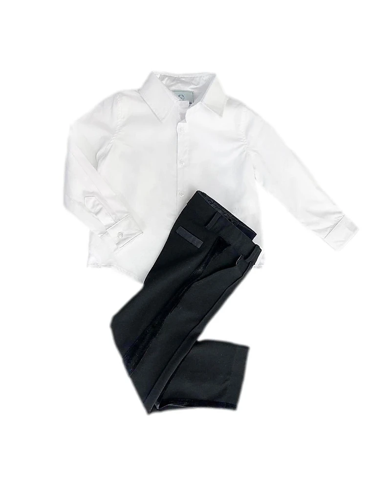 Petite Maison Kids Unisex White Button Shirt and Black Tuxedo Pants Set