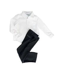 Petite Maison Kids Unisex White Button Shirt and Black Tuxedo Pants Set