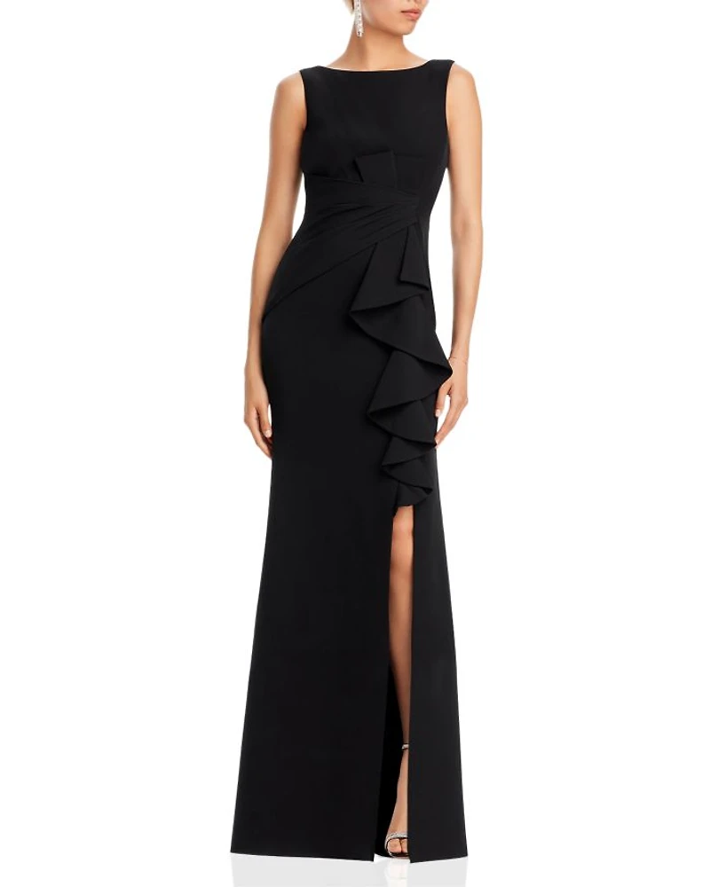 Sleeveless Cascading-Ruffle Gown
