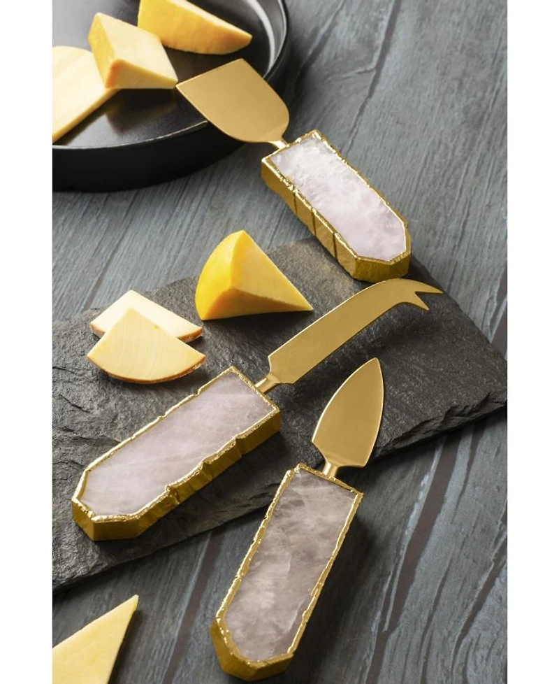 Brittany Rose Quartz Cheese Knives, Set of 3