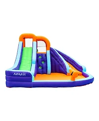 CocoNut Outdoor Double Slide Water Park with Climbing Wall & Water Cannon - Ages 5-12