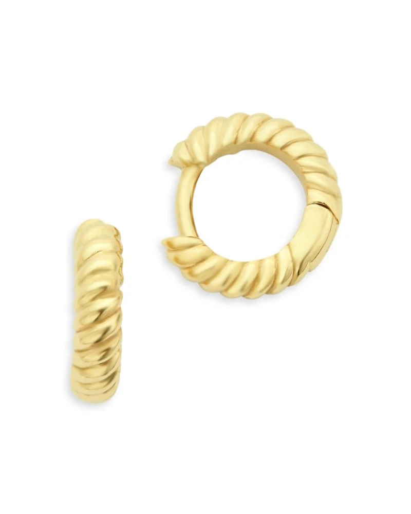 14K Yellow Gold Simple Gold Twist Extra Small Huggie Hoop Earrings