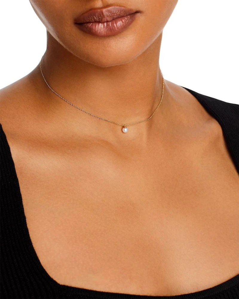 14K Yellow Gold White Pearls Cultured Freshwater Pearl Solitaire Pendant Necklace, 14-16"