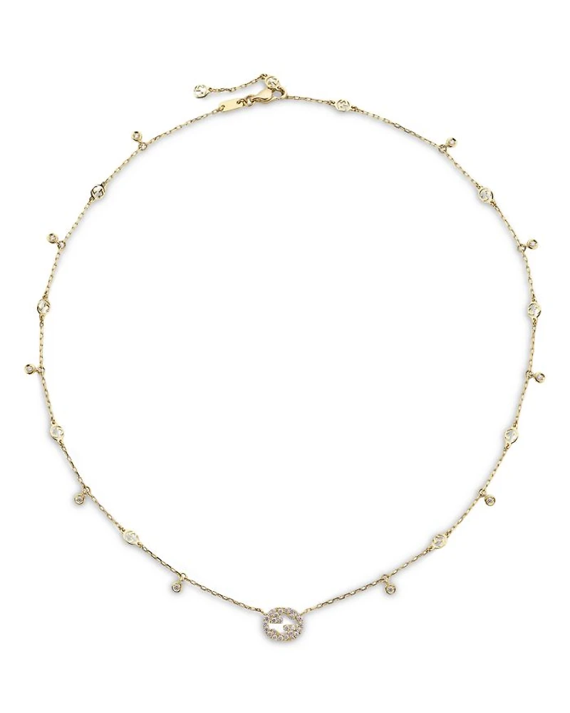 18K Yellow Gold Interlocking G Diamond Dangle Pendant Necklace, 15-16.5"
