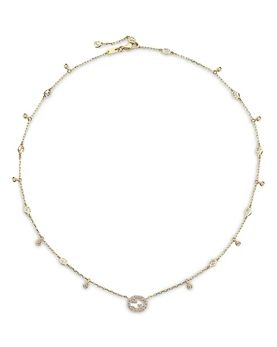 18K Gold Interlocking G Diamond Dangle Pendant Necklace