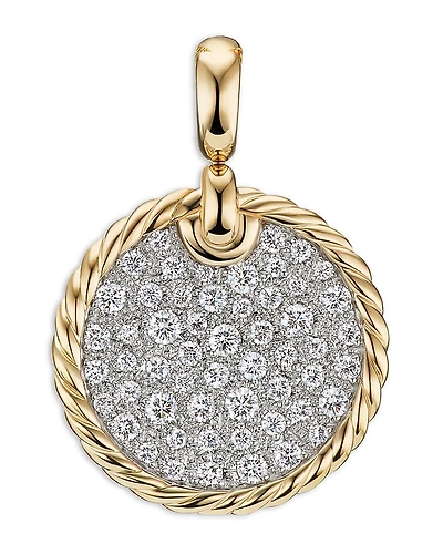 David Yurman 18K Yellow Gold Dy Elements Pave Diamond Disc Pendant