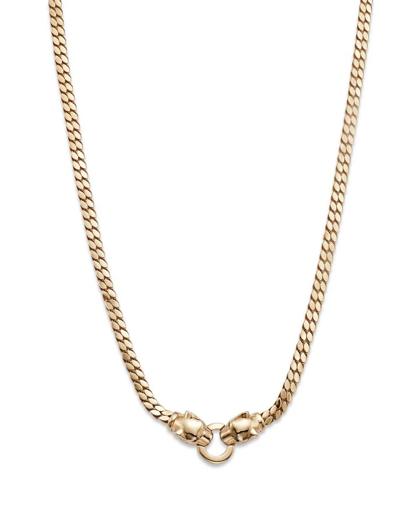 14K Yellow Gold Emerald Eye Panther Collar Necklace, 17"