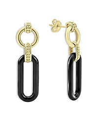 Lagos 18K Yellow Gold Black Caviar Ceramic Link Drop Earrings
