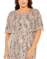 Plus Cape Detail High Neck Column  Gown