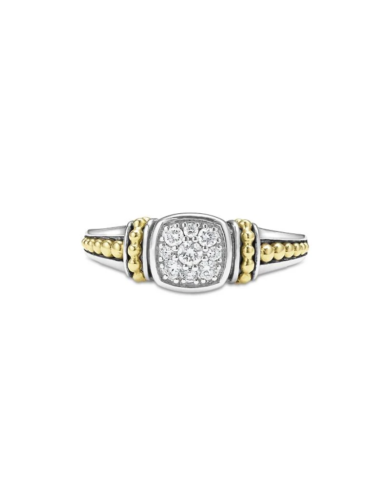 18K Yellow Gold & Sterling Silver Rittenhouse Diamond Cluster Caviar Bead Ring