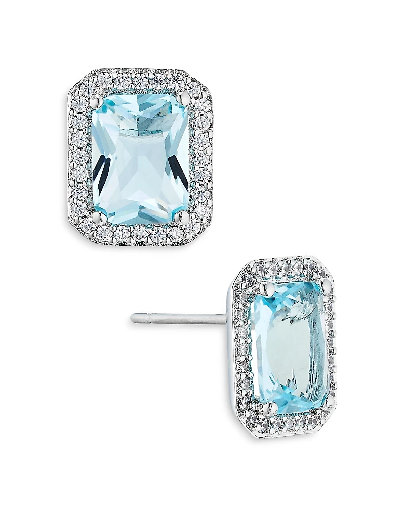 Nadri Emerald Cut Halo Stud Earrings