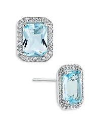 Nadri Emerald Cut Halo Stud Earrings