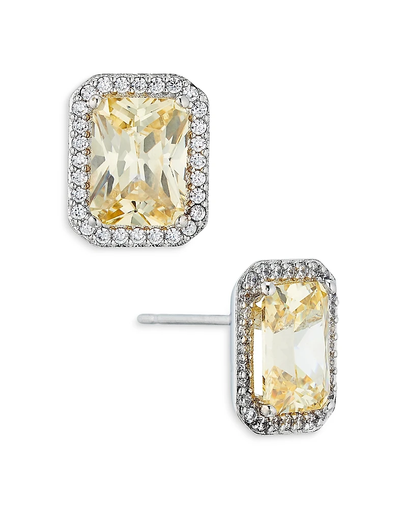 Nadri Emerald Cut Halo Stud Earrings