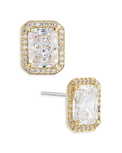 Nadri Emerald Cut Halo Stud Earrings