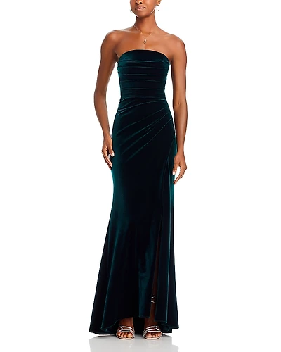 Aqua Velvet Strapless Gown - Exclusive