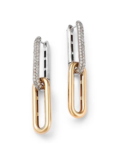 Diamond Link Drop Earrings in 14K Yellow & White Gold, 1.0 tcw