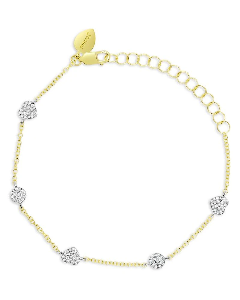 14K White & Yellow Gold Diamond Heart Cluster Link Bracelet