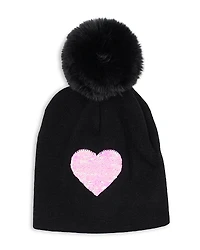 Surell Girls' Knit Heart Hat with Pom Detail - Big Kid