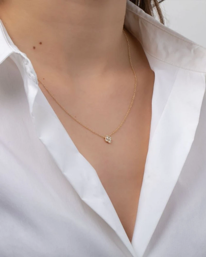 14K Yellow Gold Large Diamond Clover Pendant Necklace, 16"