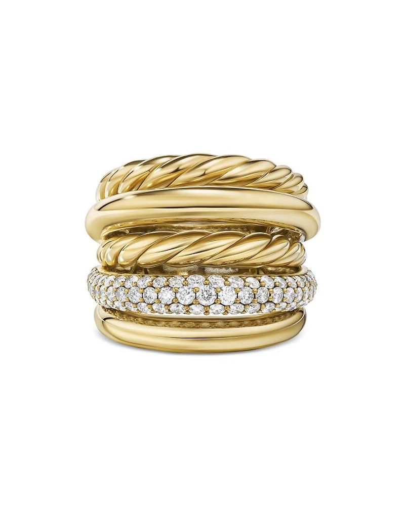 DY Mercer Multi Row Ring in 18K Yellow Gold with Diamonds, 21mm