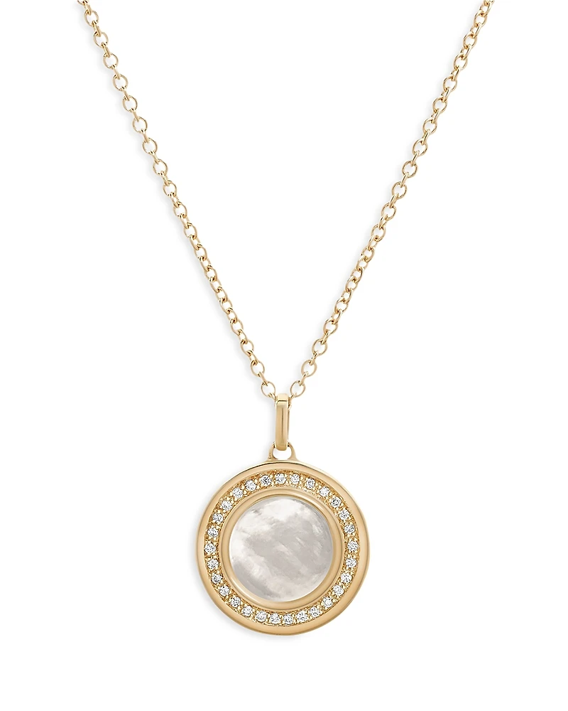 L. Klein 18K Yellow Gold Toscano Mother of Pearl & Diamond Halo Pendant Necklace, 16-18