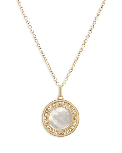 L. Klein 18K Yellow Gold Toscano Mother of Pearl & Diamond Halo Pendant Necklace, 16-18
