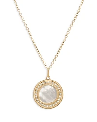 L. Klein 18K Yellow Gold Toscano Mother of Pearl & Diamond Halo Pendant Necklace, 16-18