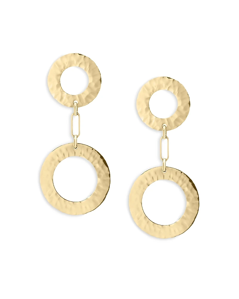L. Klein 18K Yellow Gold Como Hammered Circle Double Drop Earrings